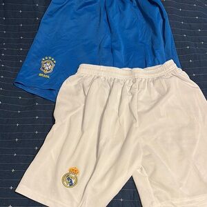 Blue and White Brasil Men's and Real Madrid shorts